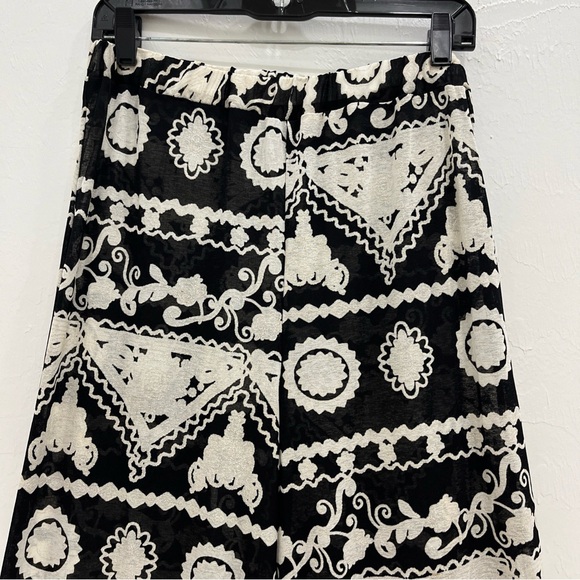 Women's‎ Black Bohemian Pants with Black and White Tapestry Design Wide Legs S/M - Picture 4 of 11